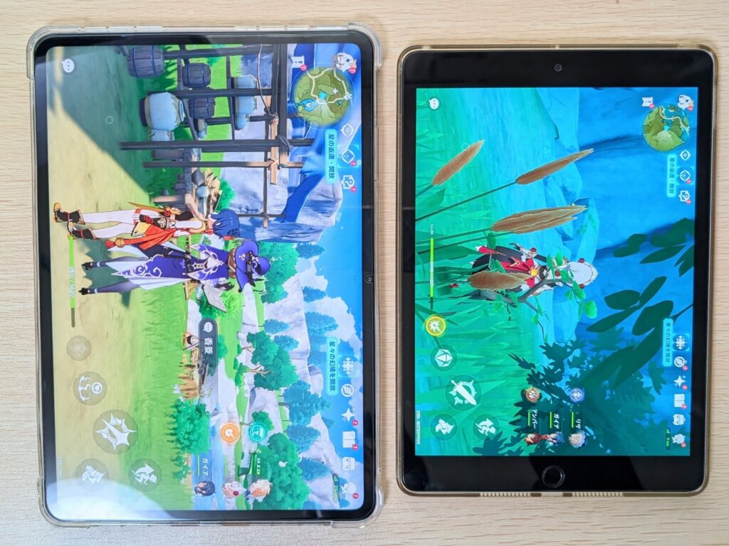 Xiaomi Pad 6S Pro 12.4とiPad(第9世代)の原神プレイ画面比較。画質最高で動作を検証した写真
