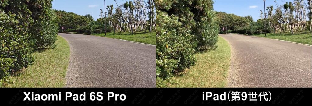Xiaomi Pad 6S ProとiPad(第9世代)での動画撮影の検証写真。Xiaomi Pad は緑の色が濃く不自然