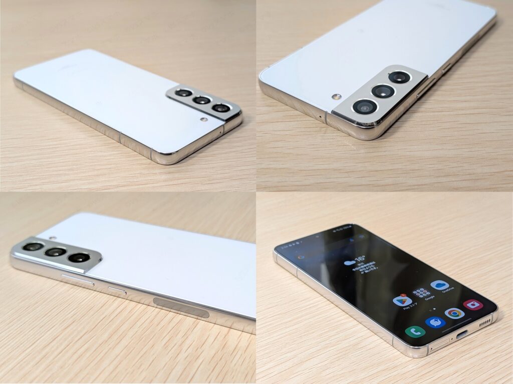 購入した中古Aランク品のGalaxy S22の外観写真4枚。傷や汚れがないか確認したが、まったくなく、ほぼ新品同様の外観